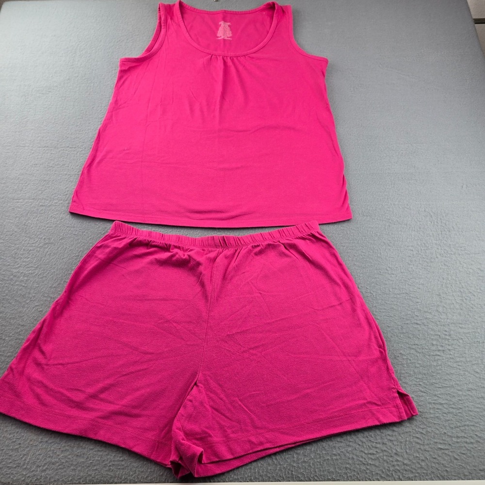 Simply Basic Two-Piece Pajama Set Womens Small Bright Pink Sleepwear Round Neck